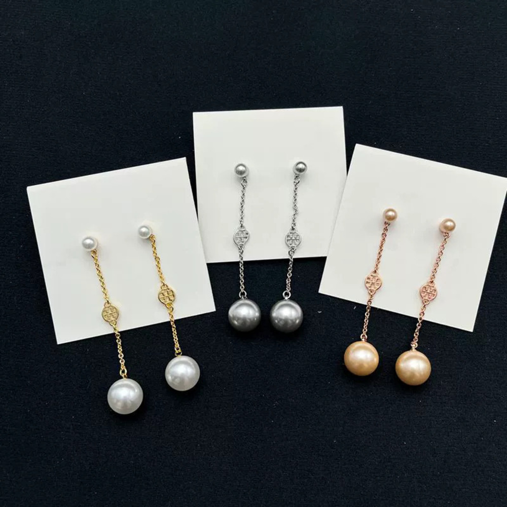 Tory Burch Pearl Inlay Openwork Double Gold Plated Long Drop Earrings